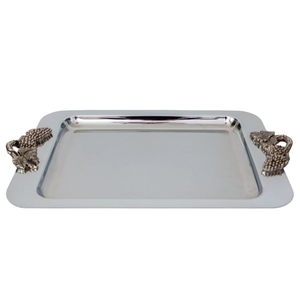 Élégant plateau de service en acier inoxydable avec poignée au design floral doré, vente en gros de vaisselle écologique pour la restauration au prix le plus bas - Product Image 4