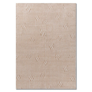 Aprezo Ivory Acrylic Hand Knotted <b>Rug</b> Striped Rectangle Size 9x12 for Teen Living Room or Hallway Decor-Model Aiar-3016 - Product Image 1