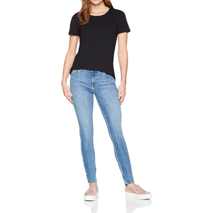 Camiseta Corta de Mujer, Personalizada, de Poliéster/Algodón, con Estampado de Rayas y Logotipo, Cuello en V, Manga Corta, Ajustada, Informal, para Primavera/Verano - Product Image 3