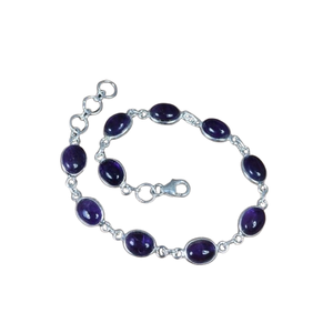 Pulsera clásica de plata maciza 925, joyería para mujer, Plata de Ley 925, amatista, piedras preciosas, estilo bohemio, pulsera hecha a mano, regalo - Product Image 1