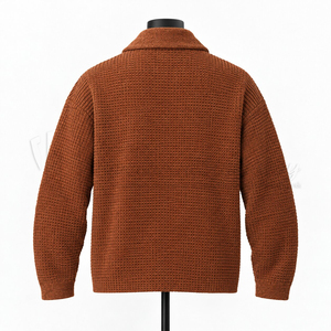 Cárdigan de punto grueso para hombre, color marrón, con cuello chal, abotonado, manga larga, informal, para invierno. - Product Image 2