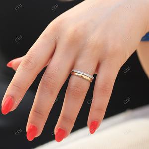 High Quality Wedding Band <b>Set</b> 2 Pieces Classic Plain Gold Band Half Eternity Moissanite Rose Gold Engagement <b>Ring</b> for <b>Women</b> - Product Image 2