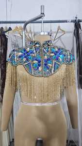 Belle Cape Burlesque élégante avec paillettes de brins perlés Silhouette droite attache le cou Festive Club Occasions Vêtements - Product Image 2