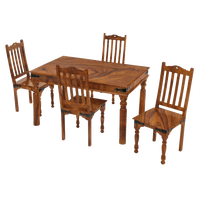 Ensemble de table à manger en bois massif Pindel Handicraft pour 6 personnes avec banc à lattes, design traditionnel, respectueux de l'environnement, pieds sculptés élégants