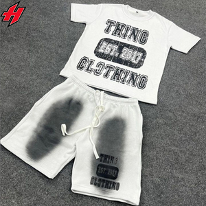 Short de sueur en éponge tricoté unisexe personnalisé OEM respirant lavage à l'acide en détresse impression décolorée au soleil streetwear d'été - Product Image 2