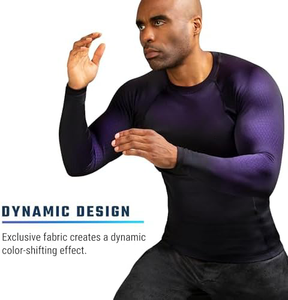 Venta caliente Rash Guard para adultos Logotipo personalizado MMA Patrón único Acabado brillante Mezcla de poliéster elástico Rash Guards en venta - Product Image 5