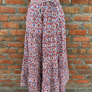 Indian Hand block Printed Long <b>Skirt</b> Dress For Women <b>White</b> Cotton Long <b>Skirt</b> - Product Image 1