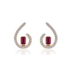 14K Gold <b>Garnet</b> and Amethyst Drop <b>Earrings</b> with Diamond Swirl Design - Product Image 6
