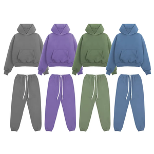 Personalizado 100% algodón en blanco de peso pesado de lana chándal para hombres Sudadera con capucha y pantalones de chándal Jogger conjuntos de chándal fabricante - Product Image 5