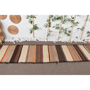 2.7x13.8 ft Rug, Turkish Vintage Runner Rug, <b>Brown</b> Herki <b>Wool</b> Rug - Product Image 3