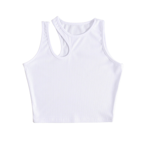 Débardeur court côtelé uni asymétrique à une épaule pour femme, coupe ajustée, style décontracté streetwear d'été, OEM ODM Personnalisé Vente en gros - Product Image 3