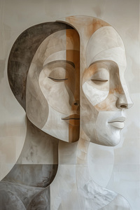 Made In Germany - Home Decor Canvas Picture Faces Formes Modern-Peinture murale murale en beige et gris-Stretcher Frame Art - Product Image 6