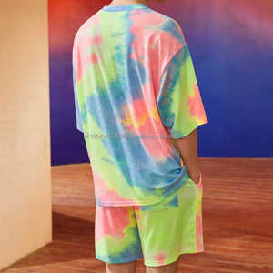 Men's Breathable Tie Dye Print Short Sleeve Summer Sports Tracksuit Beach Wear for Spring-Twin Sets with T-<b>Shirt</b> and Shorts - Product Image 4