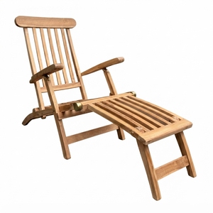 Outdoor Solid Teak Wood <b>Steamer</b> <b>Chair</b> Reclining Lounger Footrest Slatted Deck Patio Sunbed Setup Art Design Decor - Product Image 1