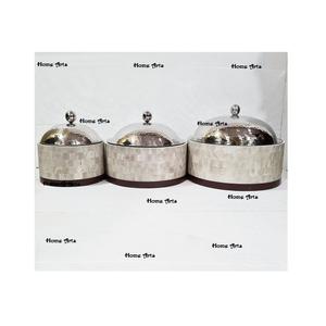 Plato para Servir Comida de Madera y Nácar Hecho a Mano con Calidad de Lujo, Forma Redonda, Olla Caliente para Servir Comida con Tapa de Acero - Product Image 3