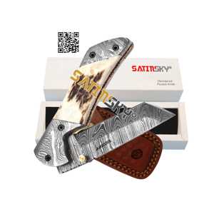 8.5มีดพกพาดามัสกัสพร้อมด้ามไม้ Micarta และปลอกพับได้ของขวัญล่าสัตว์คาร์บอนสูง1095 + 15N20 - Product Image 3