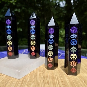 Torre de Obsidiana Negra Natural de Alta Calidad, Cristal Grabado con Chakras, Obelisco de Piedra Pulida, Coleccionable, Decoración para el Hogar - Product Image 4