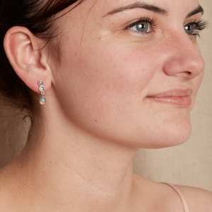 Boucles d'oreilles pendantes en argent sterling 925 véritable plaqué or 18 carats avec opale bleue triple véritable, cadeau de mariage pour femme, fête - Product Image 2