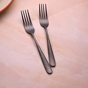 Velvet <b>Black</b> Stainless Steel Tiny Forks <b>Set</b> of 2 Sustainable <b>Dinner</b> Fruit Salad Dessert Forks - Product Image 3