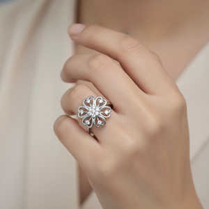 แหวนเงินแท้ 925 ชุบทองคำขาวและโรสโกลด์ ประดับเพชรคิวบิกเซอร์โคเนีย ลายดอกไม้ น้ำหนัก 3.0 กรัม สำหรับผู้ชาย - Product Image 2