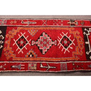 Turkish 2.6x9.5 ft Rug, Herki Vintage Rug, <b>Red</b> Polka dot Rug <b>Wool</b> - Product Image 3