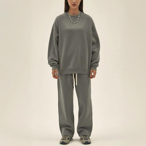 Poliéster Algodón Casual Cuello redondo Fleece Otoño Invierno Traje de sudor de gran tamaño Buena calidad Conjunto de camisa de sudor Mujeres personalizado - Product Image 1