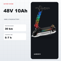 Trottinette électrique pliable 800W avec batterie 48V 10Ah, pneus tout-terrain de 11 pouces et éclairage LED coloré