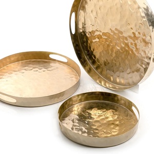 <b>Gold</b> Plated Modern Hammered Design Stainless Steel Commercial Grade Dishwasher Safe Portable Restaurant Home <b>Serving</b> <b>Tray</b> for - Product Image 2