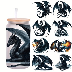 Autocollant décoratif personnalisé pour emballage de café, motif <span class=keywords><strong>Dragon</strong></span> <span class=keywords><strong>aquarelle</strong></span>, 16OZ, imperméable, haute adhérence, brillant, résistant aux UV - Product Image 1