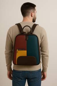 Mini sac à dos en cuir à blocs de couleur pour femmes, sac à dos compact élégant avec poignée supérieure - Product Image 4