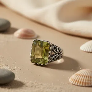 Anillo de Plata 925 Romántico, Moderno y a la Moda con Incrustaciones Rectangulares de Citrino de Corte Ovalado Chapado en Oro Rosa, Regalo para Mujer - Product Image 3