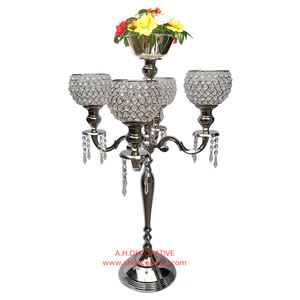 Crystal Candelabra 5 <b>Candle</b> with Crystal Drops Shiny Finished Aluminum Handmade Candelabra for Restaurant Entryway Decoration - Product Image 6