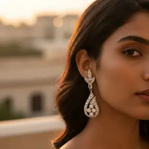 Boucles d'oreilles en argent pour femmes avec pierres en CZ, bijoux élégants pour les fêtes avec accent en cristal - Product Image 3