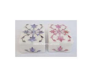 Cajas de joyería de forma más pequeña con Incrustaciones de nácar amarillo natural, cajas de almacenamiento de joyería con incrustaciones de mopa de mármol blanco - Product Image 2