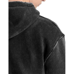Sweat à capuche personnalisé avec cordon de serrage lavé à l'acide en détresse Vintage Wash Full-lenght Heavyweight 100% Cotton Fleece Winter - Product Image 4