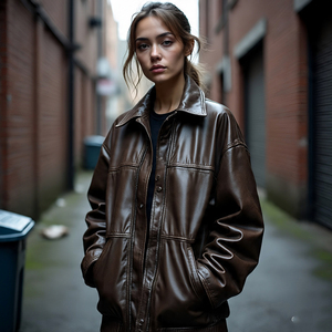 Chaquetas Cargo de cuero de gran tamaño para mujer, abrigo de cuero genuino holgado cálido para Otoño e Invierno para mujer - Product Image 1