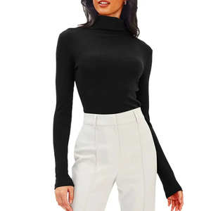 2024 Tops recortados de manga larga para mujer, camisetas de punto con calefacción básica negra, ropa térmica de invierno holgada informal ajustada sólida - Product Image 3