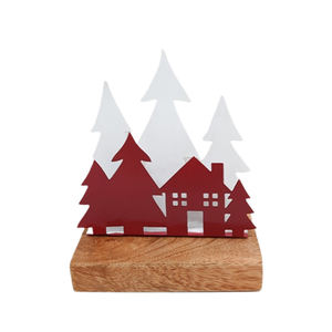 Árbol decorativo de hierro X Mas con base rectangular de madera Color blanco rojo y nogal para decoración de festivales y grifos de mesa - Product Image 1