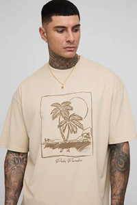 2026 Embroidery Custom Design Oversized Boxy Men's O-Neck Short Sleeve Woven Floral 220g 100% Cotton Long Eco-Friendly - Product Image 3