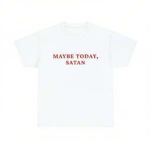 Maglietta promozionale unisex in cotone a maniche corte girocollo Maybe Today Satan White per adulti - Product Image 3