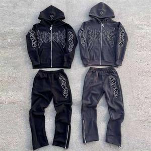 Puff Print Custom Logo Flare Sweatsuit Tracksuit 100 Cotton Raw Hem Hooded Flared <b>Sweat</b> <b>Pants</b> <b>Mens</b> Sweatsuit - Product Image 6