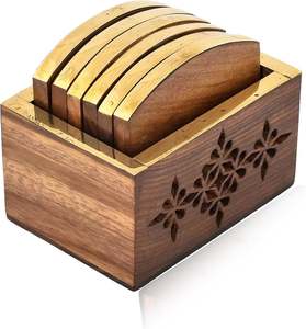 Natural Wooden Coaster Set Rustic Look for Kitchen and Dining Handmade Wooden Tea Coasters with Smooth Edges for Table <b>Safety</b> - Product Image 1