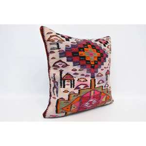Multicolor Bohemian Kilim Pillow 28x28 Inch Luxury Silk Cushion Woven Vintage Print Pattern for <b>Sofa</b> <b>Floor</b> Use for Christmas - Product Image 3