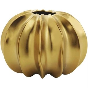 Suministro directo de fábrica Forma de calabaza Increíble florero de boca ancha de metal de hierro dorado para decoraciones de comedor con estilo - Product Image 6