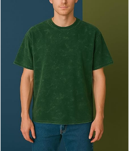 T-shirt d'été à manches courtes en coton délavé à l'acide pour hommes, vêtements de rue à épaules tombantes du Bangladesh - Product Image 1