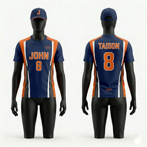 Camiseta de Voleibol Premium para Mujer, 150 GSM, Poliéster Transpirable, Diseño de Paneles en Azul Marino, Naranja y Blanco, Impresión de Logotipo Personalizado por Sublimación - Product Image 1