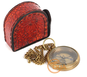 Brújula de Bolsillo Náutica de Latón Estilo Antiguo Vintage con Funda de Cuero, una Brújula Magnética Totalmente Funcional - Product Image 2