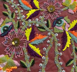 Tissu en dentelle perlée de créateur avec des détails ornés et une surface chatoyante, parfait pour les projets de décoration de luxe Lehenga - Product Image 2