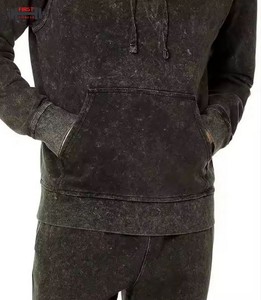 Men's High Quality Customizable Solid Color Acid Wash 100% Cotton Fleece <b>Tracksuit</b> Winter Style Hooded Collar Breathable - Product Image 5