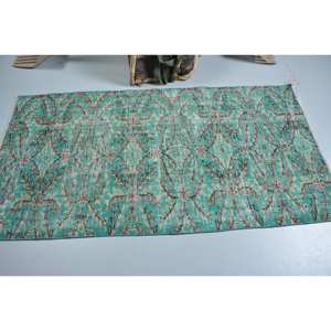 พรมถักตุรกี3.3 x 6.3ft วินเทจสีเขียวเบจผ้าขนสัตว์ลาเท็กซ์การเย็บปะติดปะต่อกันเหมาะสำหรับวัยรุ่นพรมปอกระเจาสี่เหลี่ยมผืนผ้า - Product Image 3